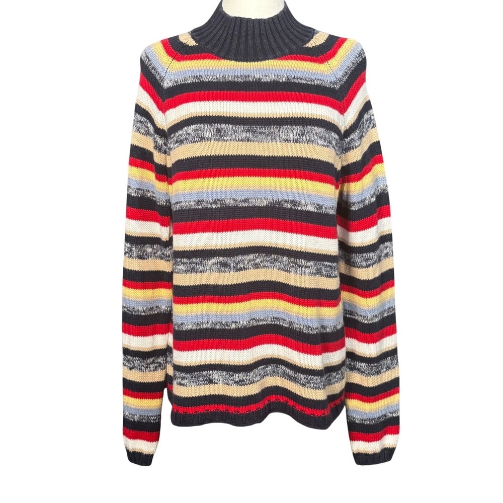Vintage Villager Sport Striped Mock Neck Knit Sweater Womens Medium
